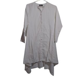 Ideas Pret Elegant White Button-Down Lagnlook Asymmetrical Cotton Tunic Top Sz S